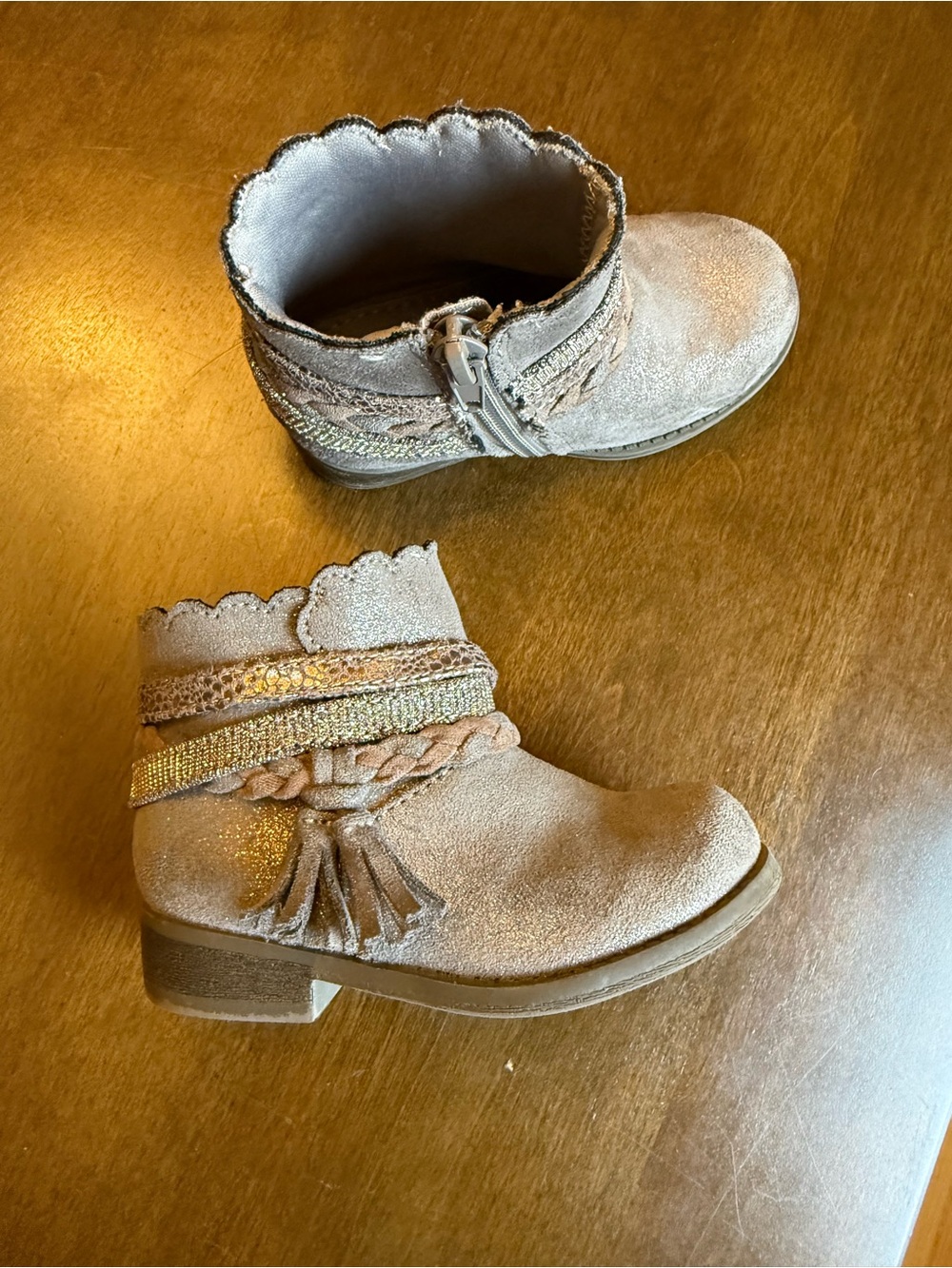 Crown Vintage Taupe Faux Suede Kids Ankle Boots with Braided Tassel Detail - Picture 2 of 5